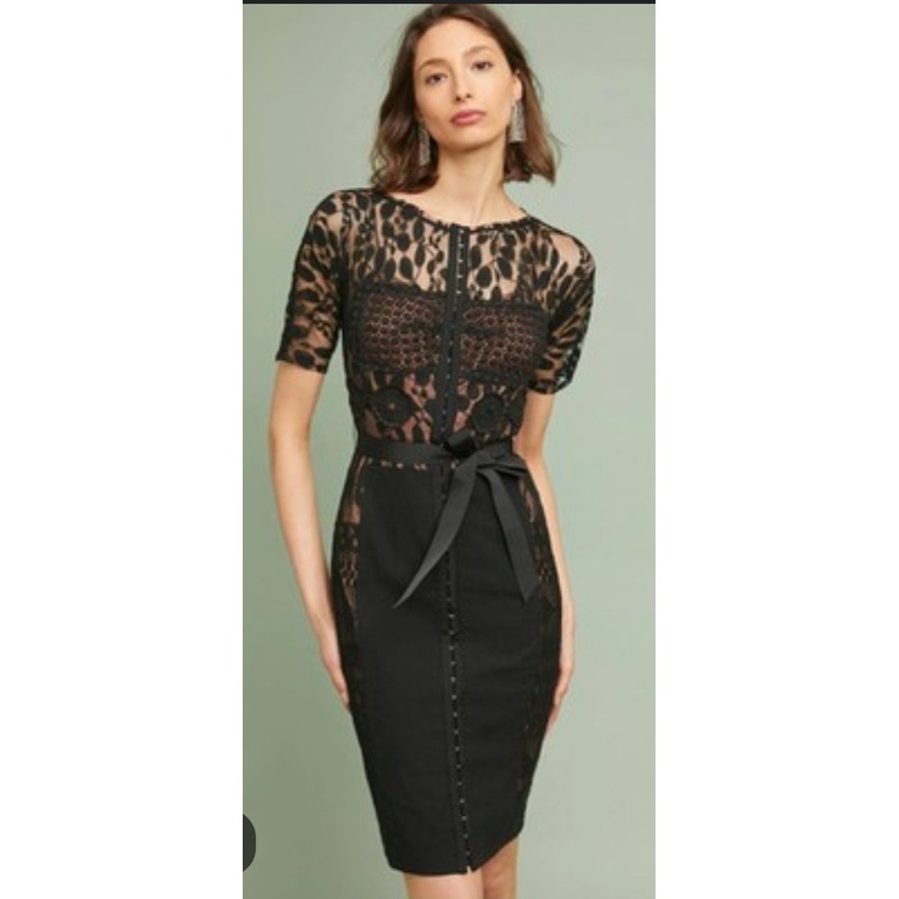 Byron Lars‎ Anthropologie Beguile Dress Size  2 Black Lace Charisma SEXY LBD